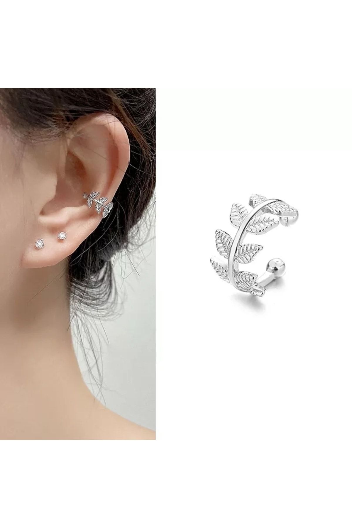 TakıConcept Deliksiz Sıkıştırma Fake Kıkırdak Ear Cuff Küpe Piercing Gümüş Rengi