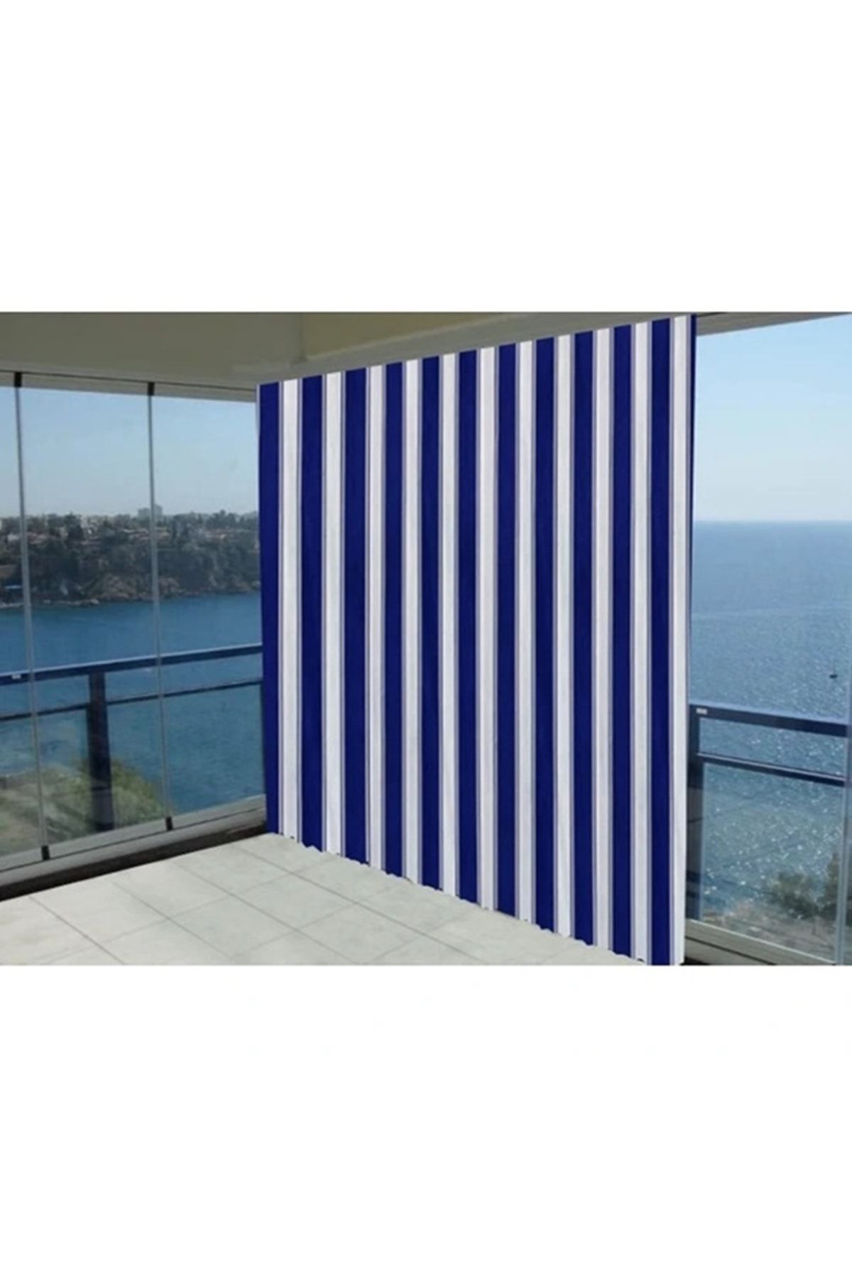 morpi Her Ölçüde Enxboy Seçenekli Bağcıklı Balkon Perdesi-balkon Brandası Mavi-beyaz