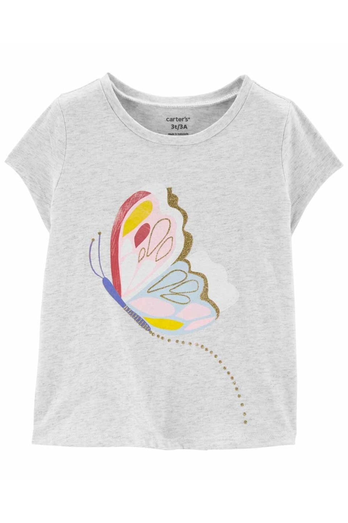 Carter's Küçük Kız Çocuk Kelebek Desenli Tshirt Açık Gri