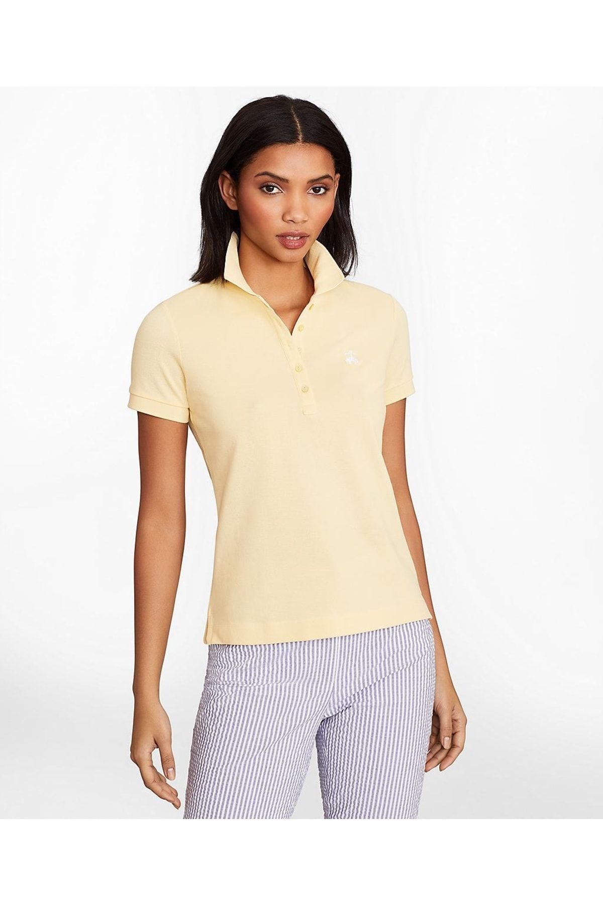 BROOKS BROTHERS Kadın Sarı Supima Polo Yaka T-shirt