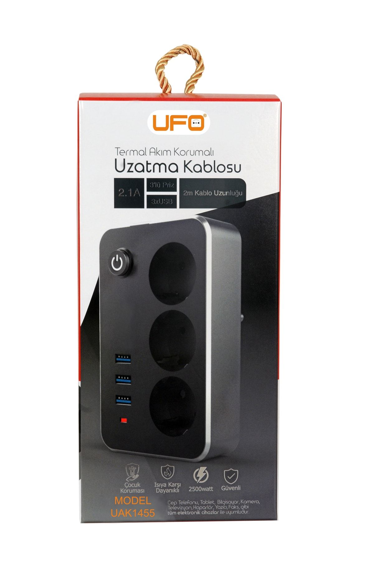 UFO Akım Korumalı Priz 3 Lü 3 Usb Li Termal Anahtarlı