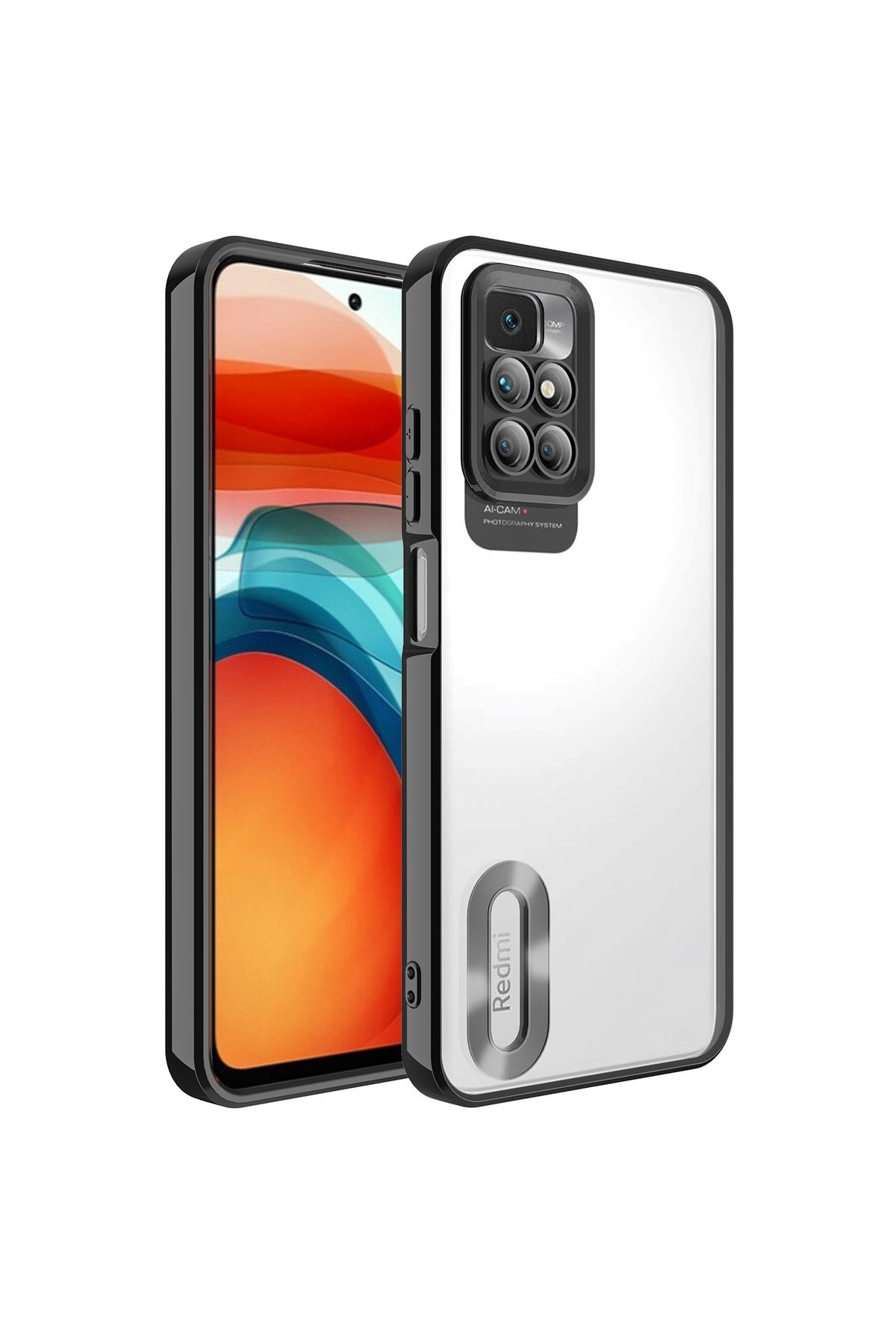 Fibaks Xiaomi Redmi 10 2022 Kılıf Kamera Lens Korumalı Şeffaf Renkli Logo Gösteren Parlak Kapak