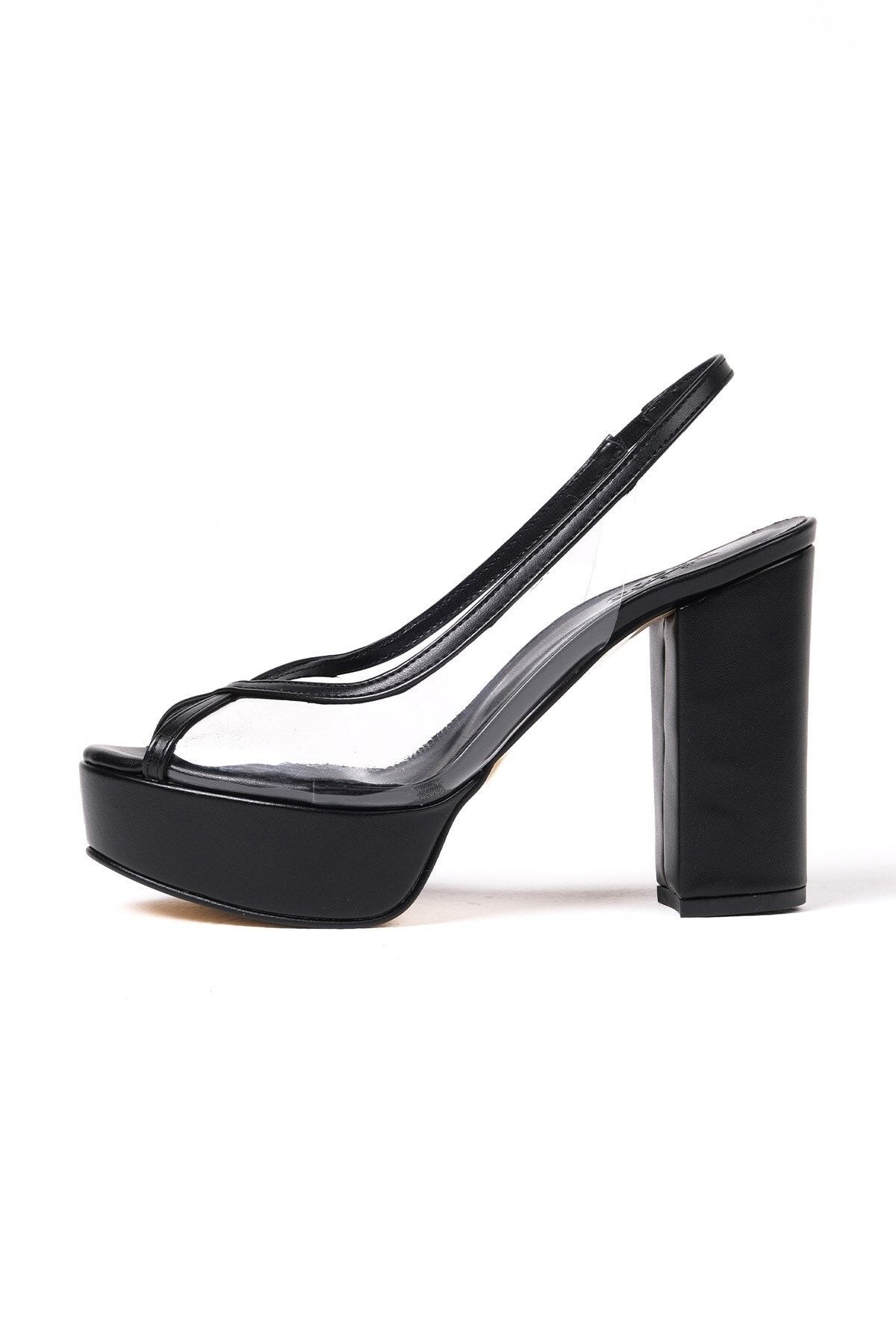 Mio Gusto Nichole Siyah Renk Platformlu Şeffaf Kadın Abiye Topuklu Ayakkabı