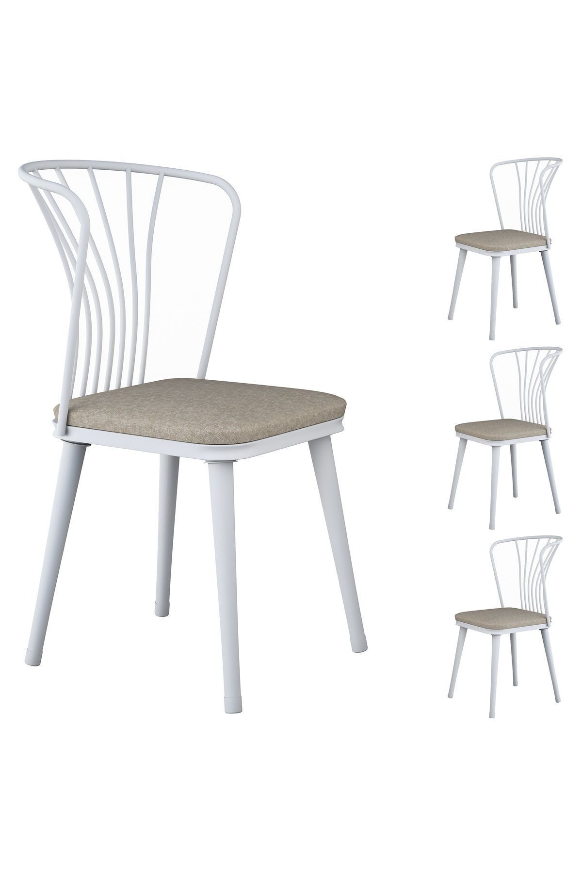 Rani Mobilya Rani Jb104 Metal Sandalye 4'lü Mutfak Yemek Masası Sandalyesi Beyaz - Bej