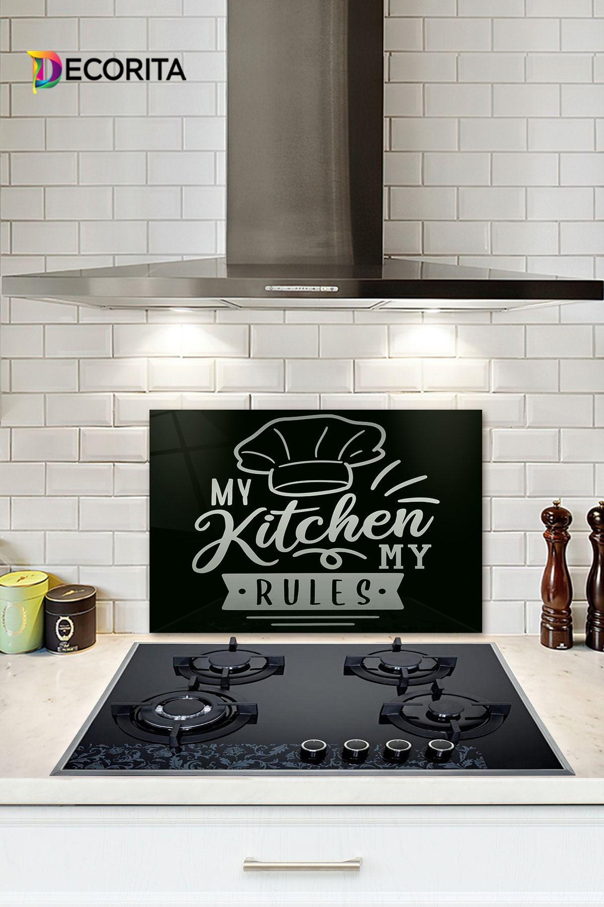 Decorita Cam Ocak Arkası Koruyucu | My Kitchen My Rules | 40cm X 60cm