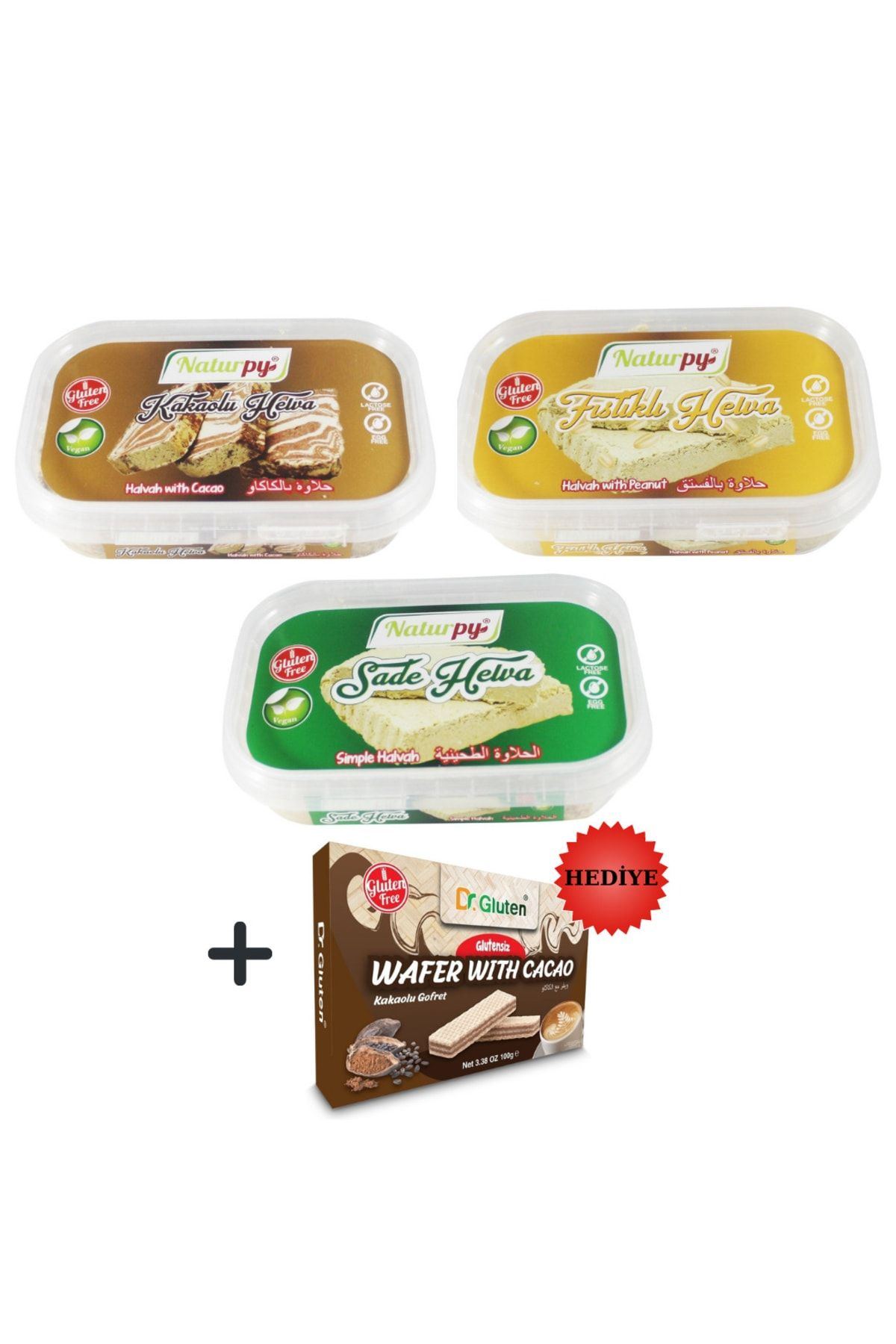 Glutensiz Helva Paketi (sade & Kakaolu & Fıstıklı Helva) + Glutensiz Gofret Hediyeli_0