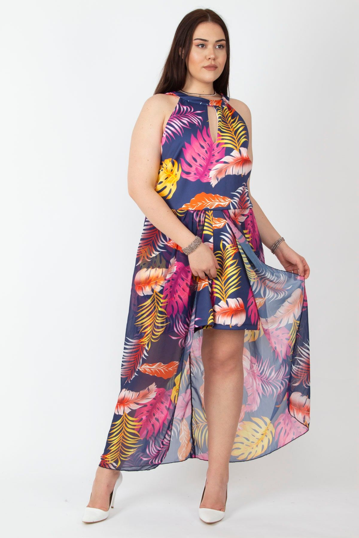 Şans Tekstil Kadın Renkli Etek Kısmı Şifon Detaylı Şort Tulum 65n18136 26a18136