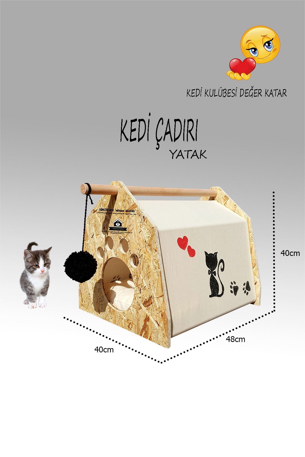 Kedigram Kedi Kulübesi Kedi Çadırı - Oyun Alanı - Kedi Evi - Kedi Kulübesi-yataklı Çadır