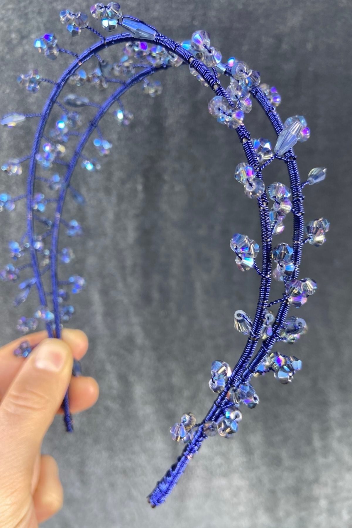 Hobigram Gelin Aksesuarı Mor Mavi Kristal Taşlı El Yapımı Angel Model Kına Ve Gelin Tacı