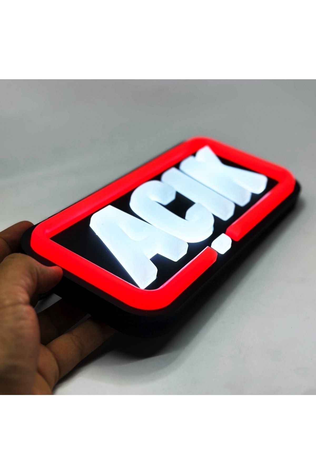 LEON IŞIK 'açık' Işıklı Özel Tabela-led Ile Neon Görünümlü Tabela-kırmızı Çizgi (25x12cm)