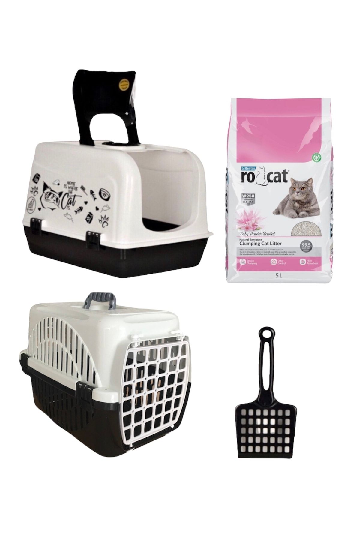 Çiftsan Maxi Karbon Filtreli Kapalı Kedi Tuvaleti Kırılmaz Kürek Rocat Kedi Kumu 5l Kedi Taşıma Kabı