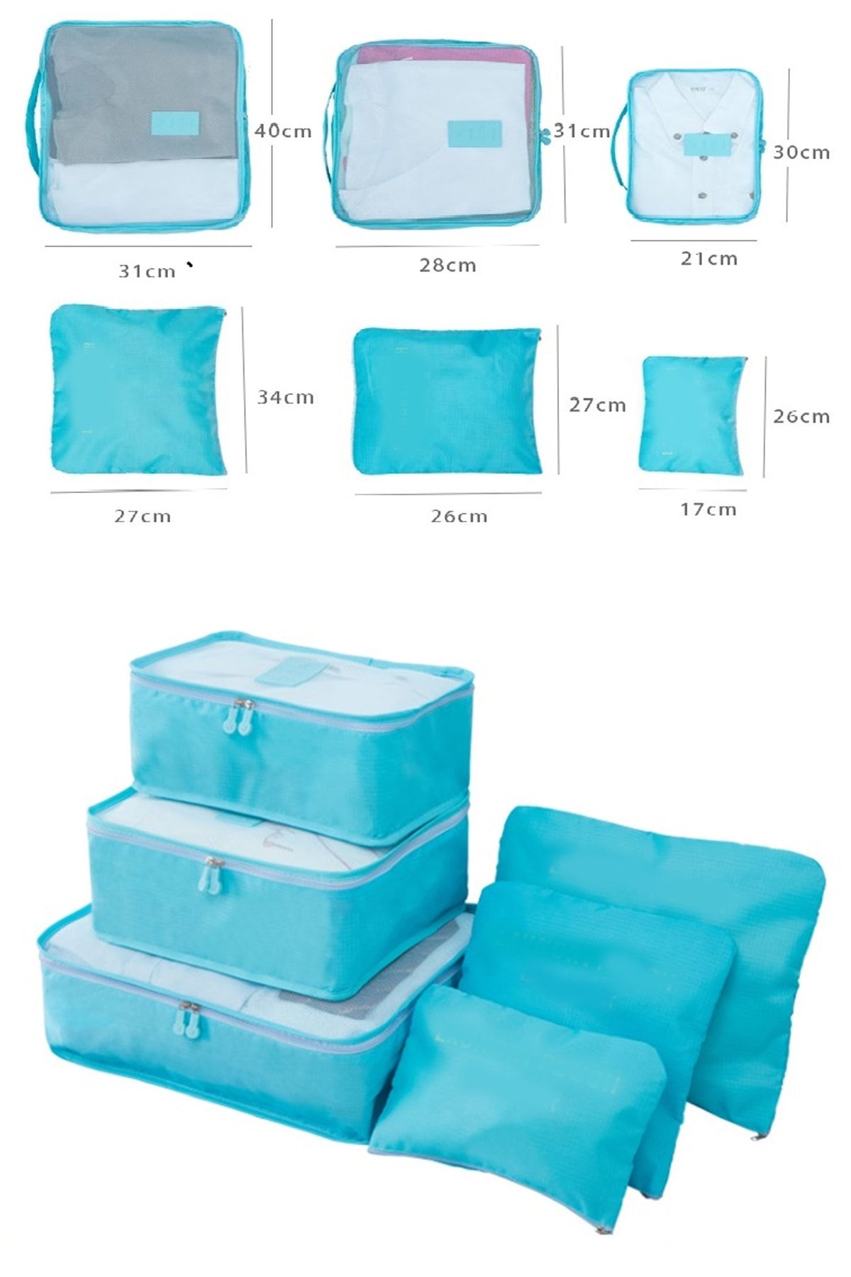 Pi İthalat Bavul Içi Düzenleyici Organizer 6'lı Seyahat Set - Mavi
