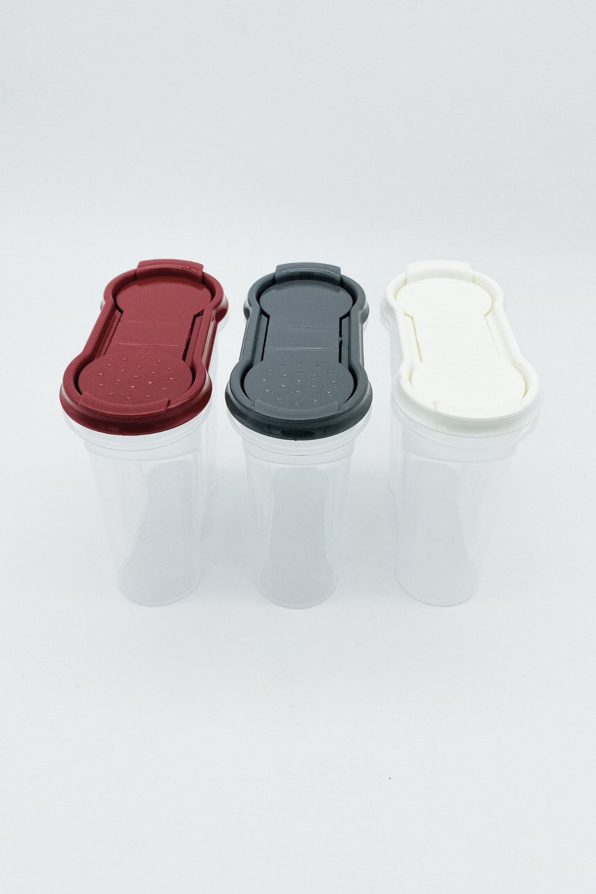 Kitchen Design Lab Şeffaf Mini Baharatlık Siyah, Kırmızı, Beyaz Plastik Baharatlık Tuzluk 3 Adet