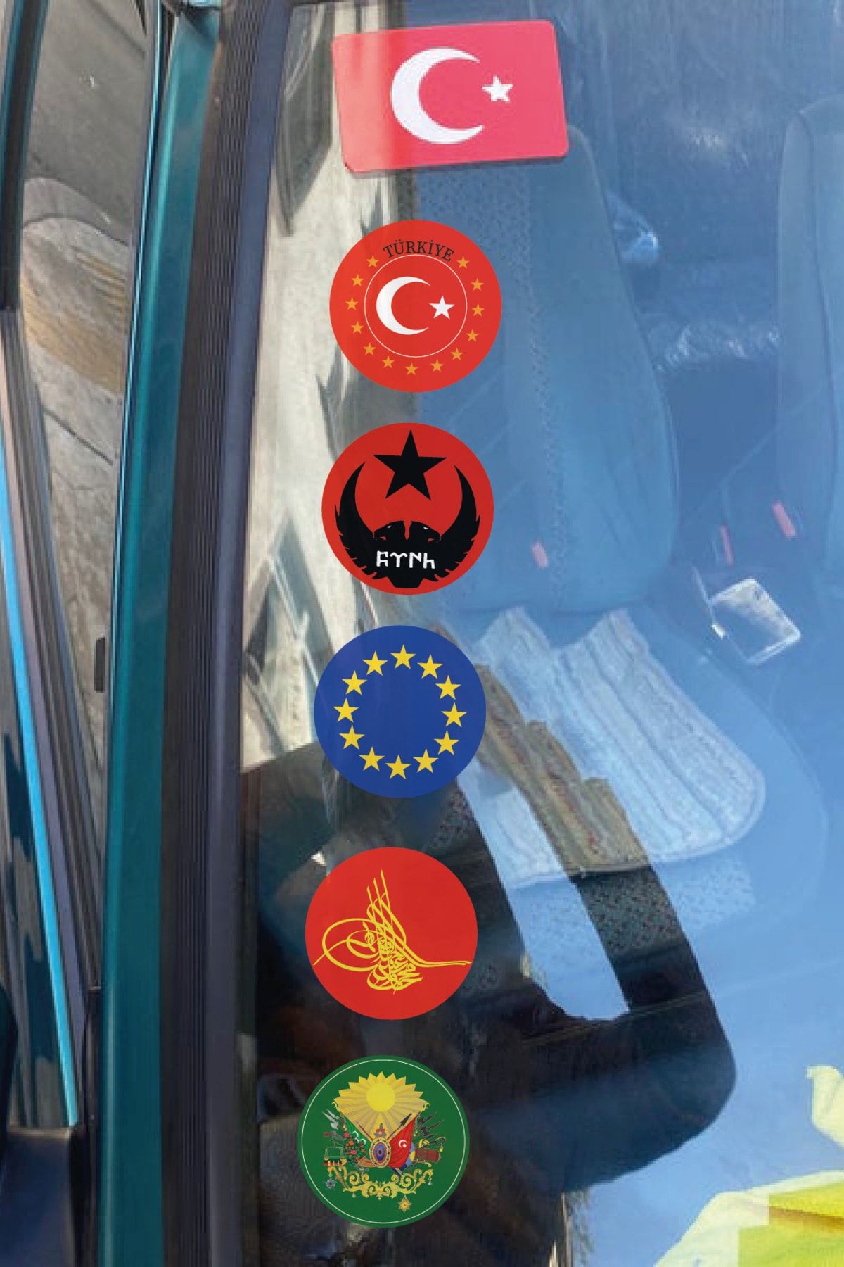 STİCKERCI BEY Türk Tse Avrupa Birliği 12 Bayrak Araç Ön Cam Gümrük Pulu Sticker Seti 7*7 Cm ( Içten Yapıştırma )