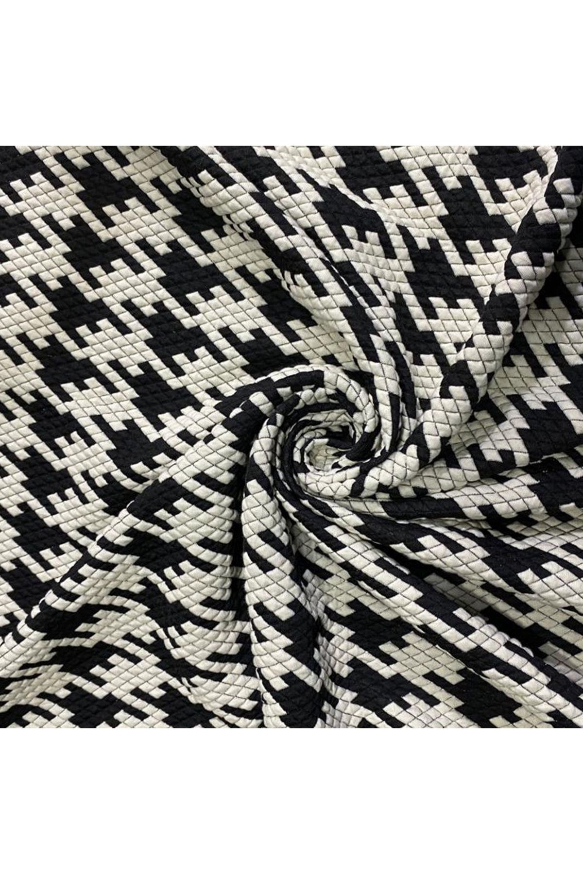 DORE Büyük Kazayağı Desen Siyah Beyaz Kumaş ( Elbiselik,pantalonluk,eteklik Kumaş)