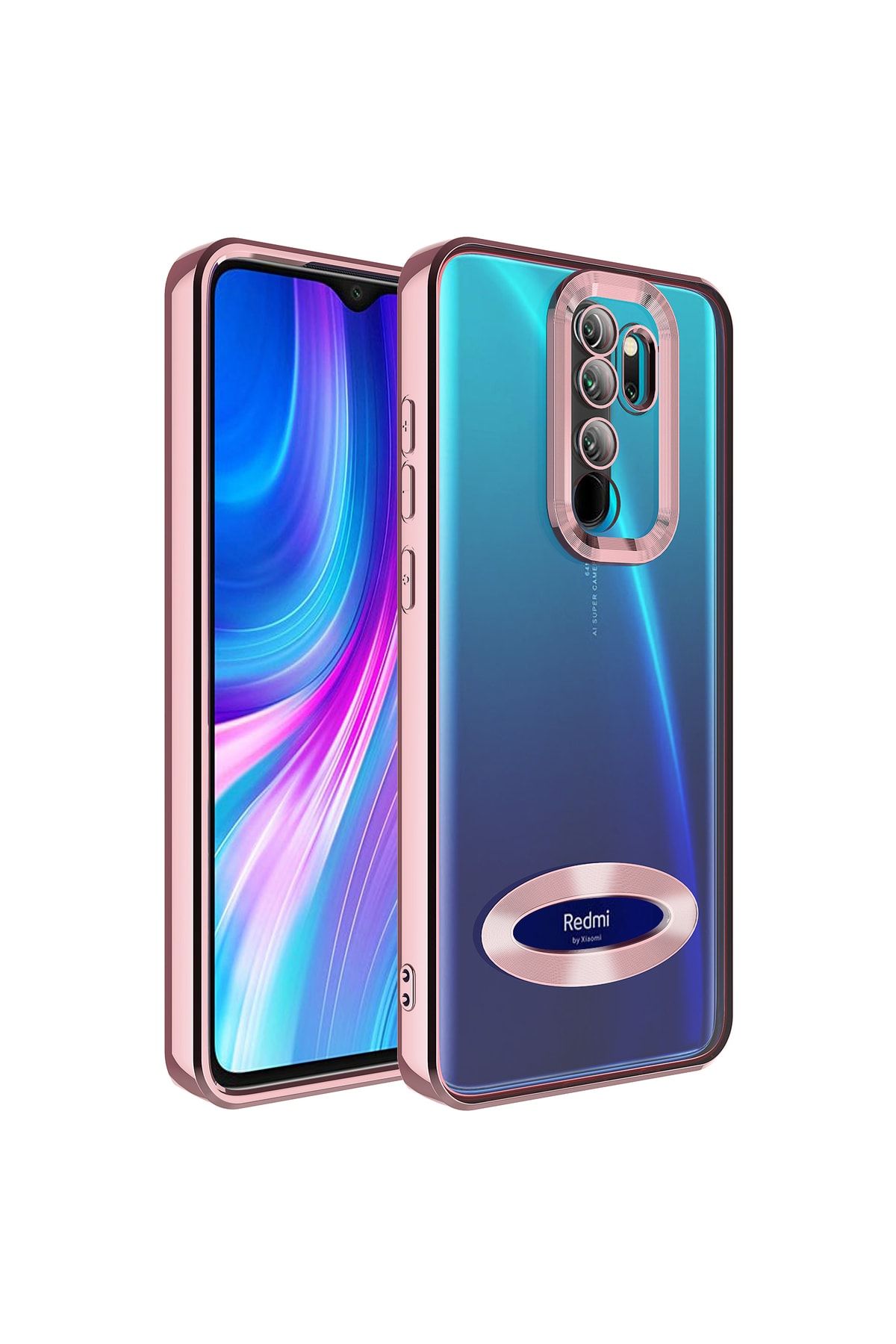 İncisoft Xiaomi Redmi Note 8 Pro Kılıf Kamera Korumalı Renkli Kenarlı Logo Gösteren Şeffaf Kapak