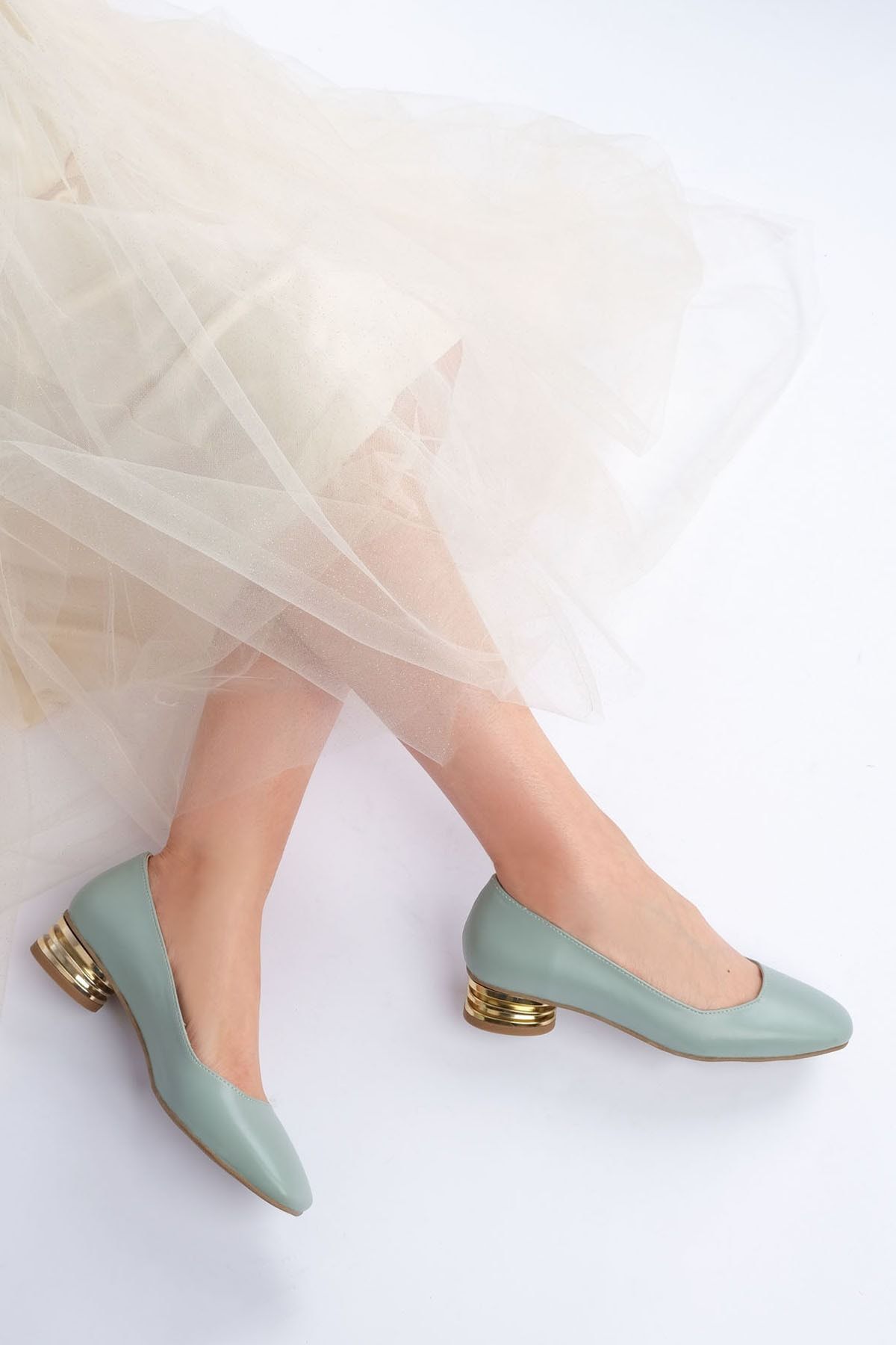 Marjin Kadın Yeşil Günlük Klasik Topuklu Ayakkabı Vensil