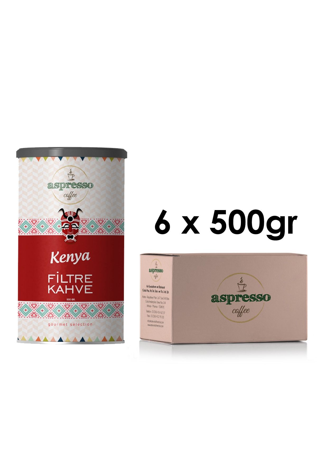 aspresso Kenya Filtre Kahve 500 Gr. Teneke Kutu X 6 Adet
