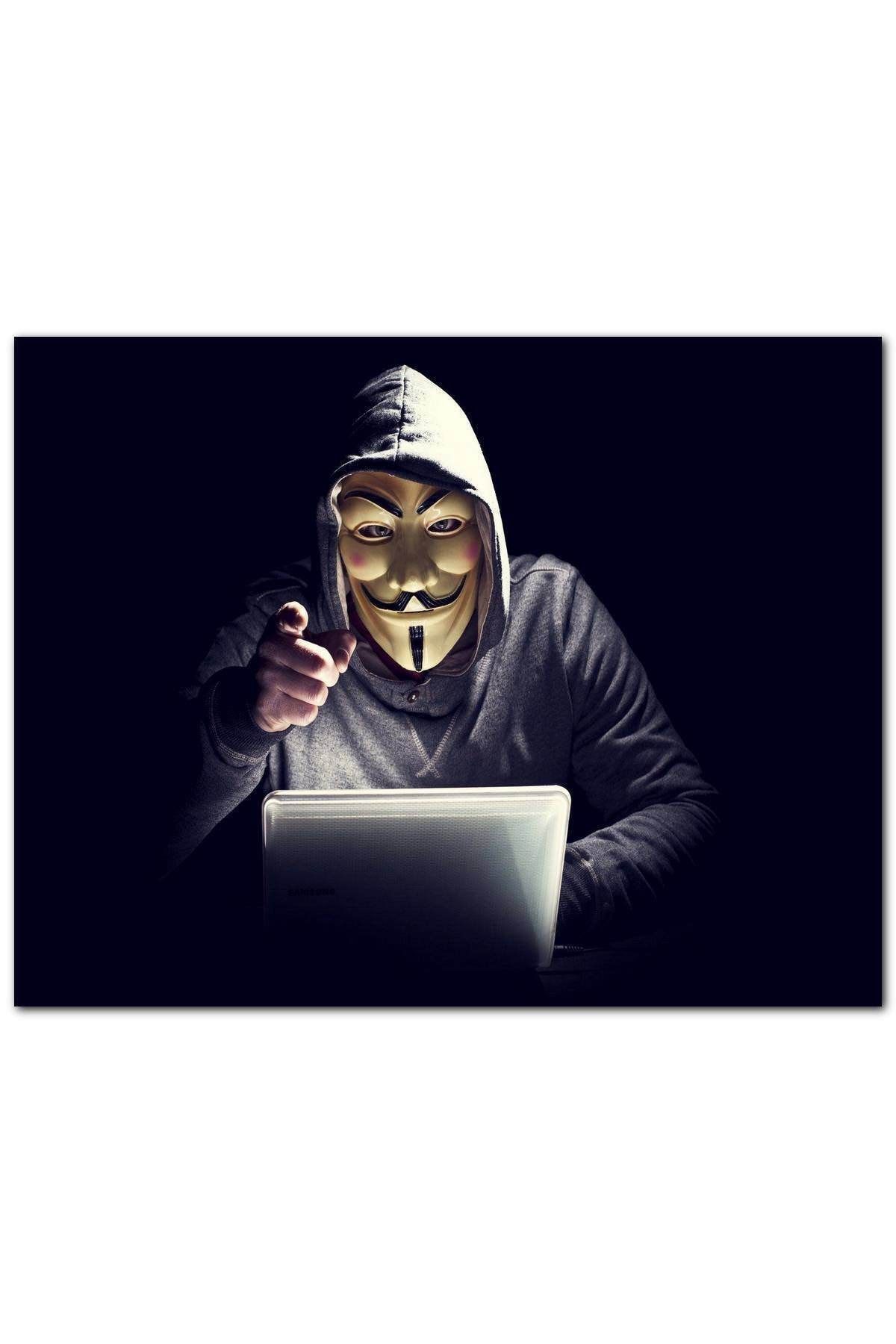 Cakatablo Ahşap Tablo Hacker Anonymous Maskeli (35x50 Cm Boyut)