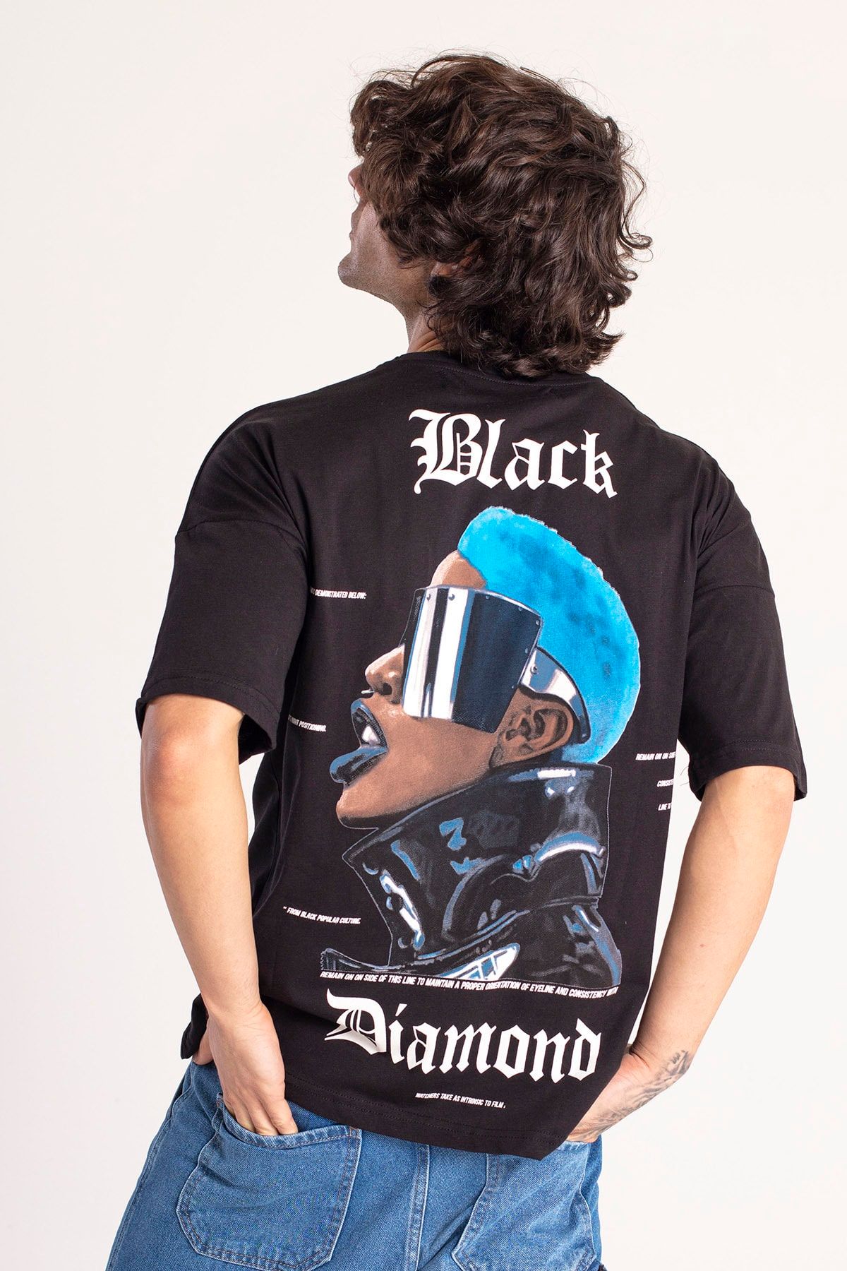XHAN Siyah Önü & Arkası Baskılı Oversize T-Shirt 1KXE1-44660-02