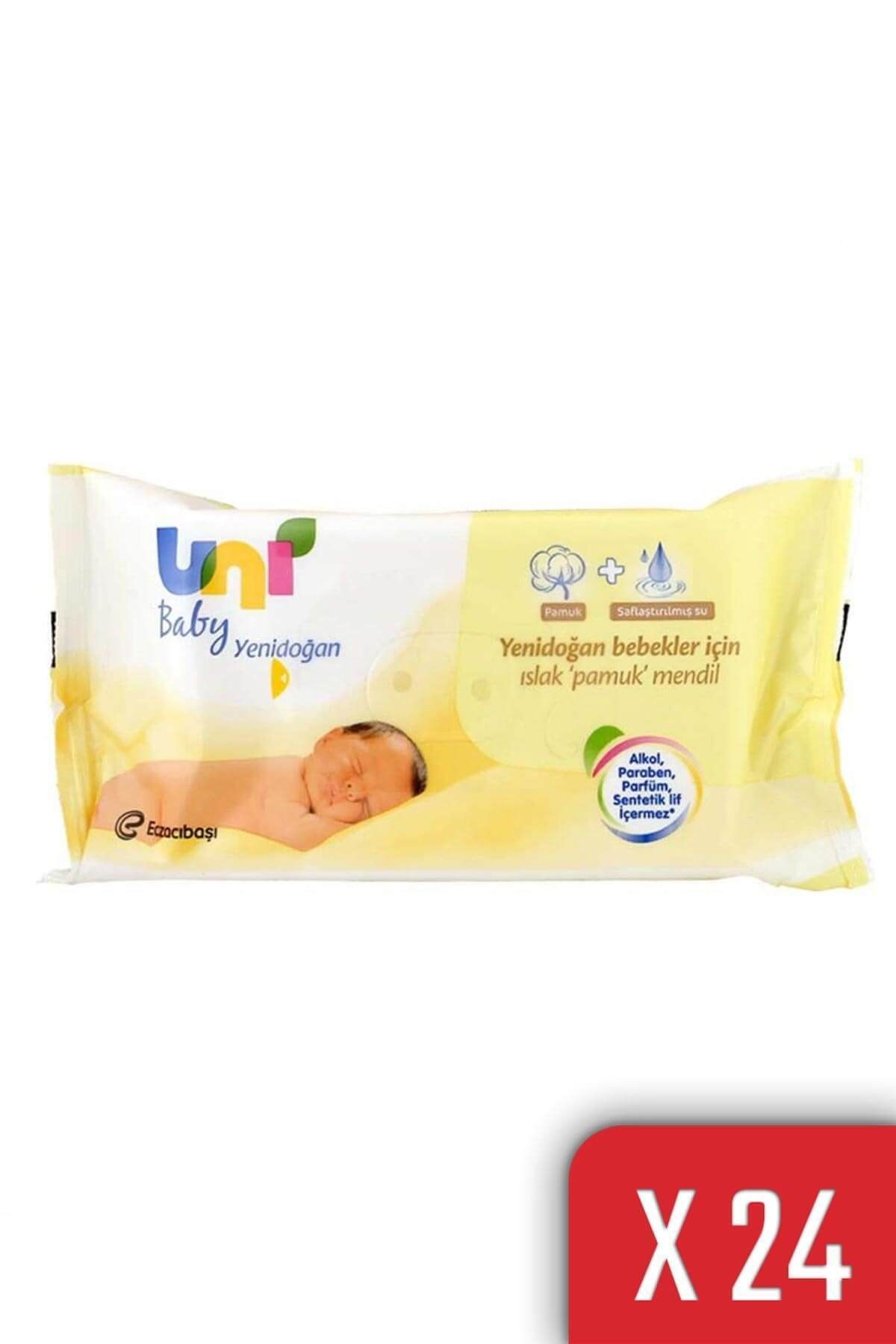 Uni Baby Yenidoğan Islak Pamuk Mendil 24'lü