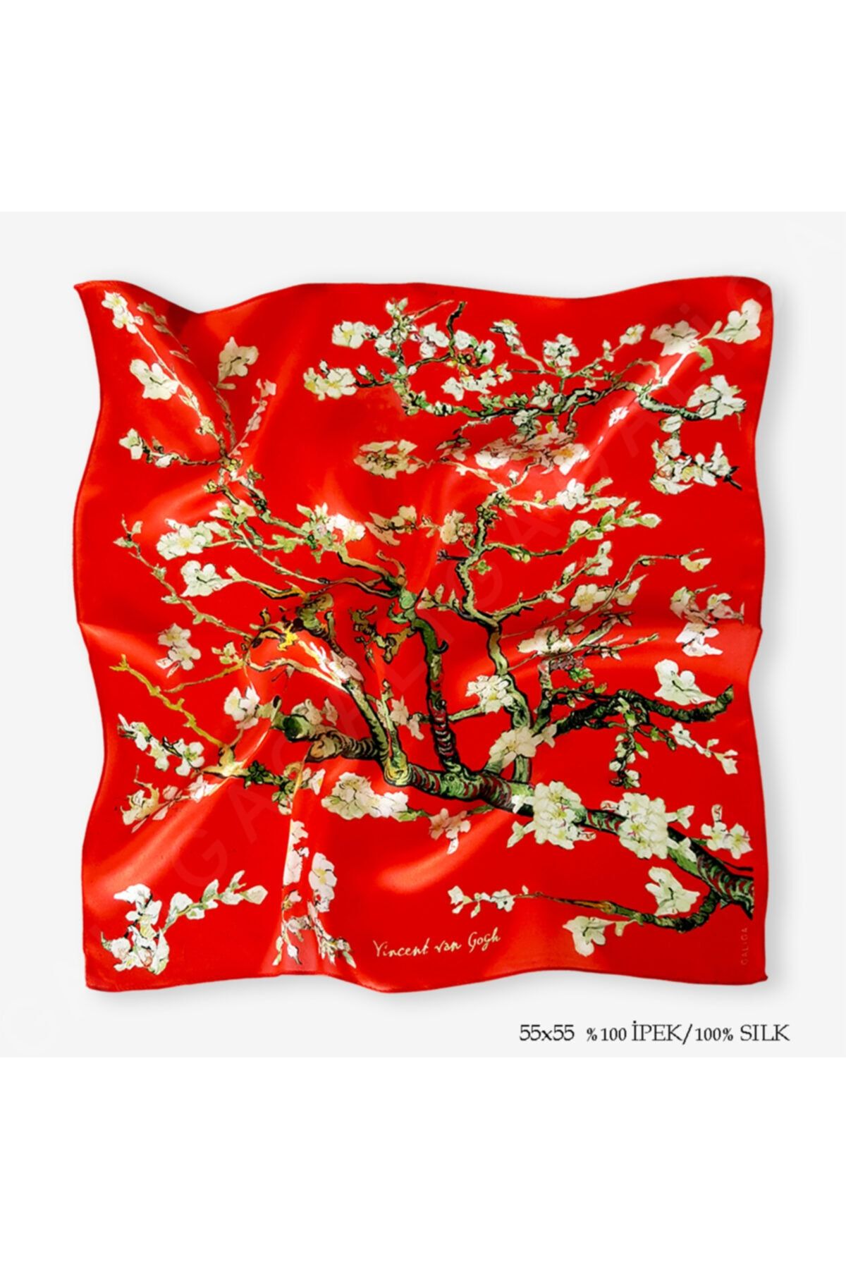 Galiga Van Gogh-almond Red %100 Ipek Fular 55x55cm 'art On Silk'