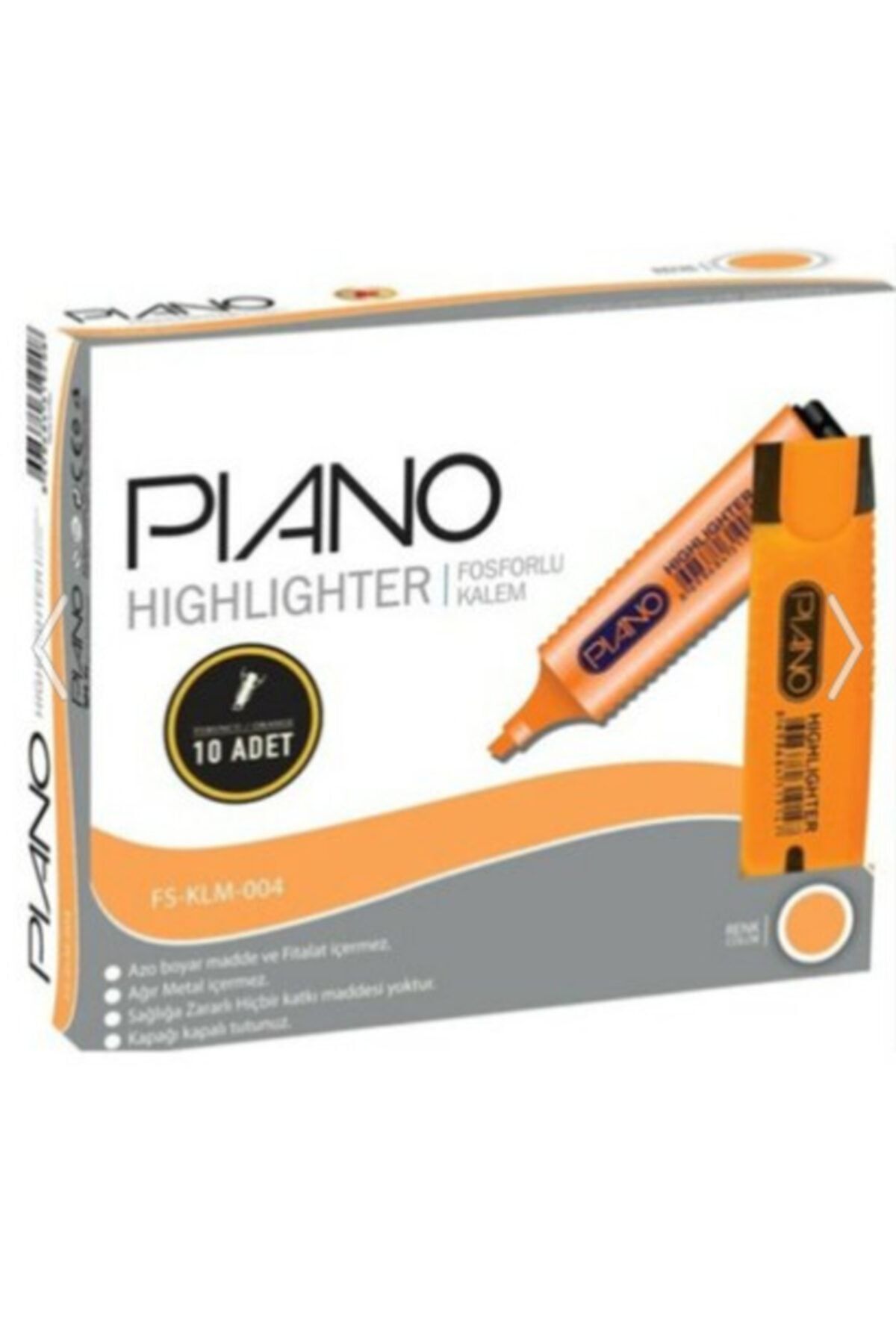 Piano Pıano Fosforlu Kalem Turuncu 10 Adet ( 1 Paket 10 Adet )