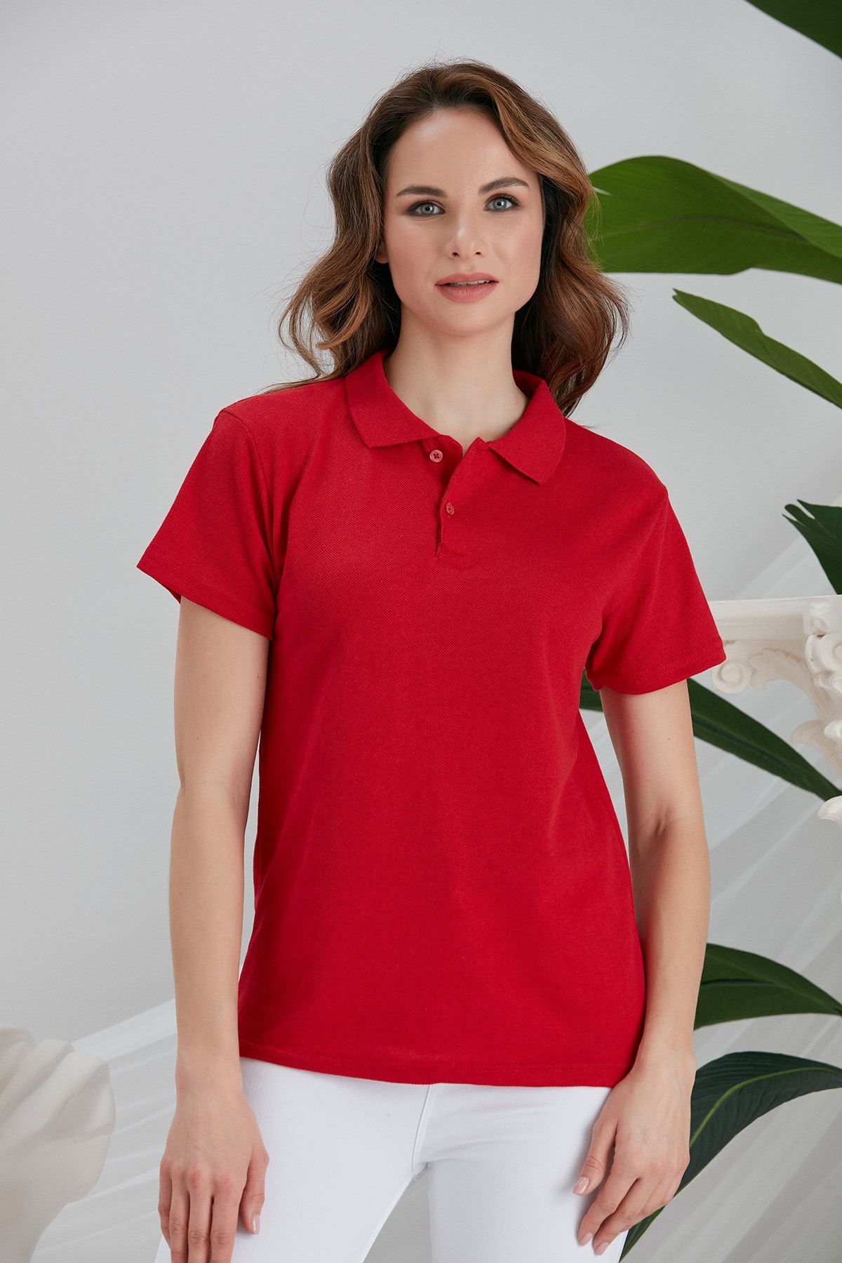 CATSPY Kadın Kırmızı Polo Yaka Tshirt