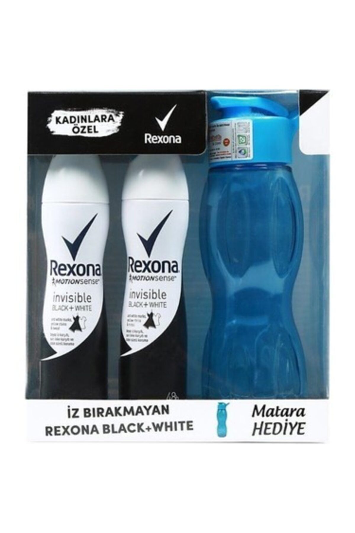 Rexona Kadın Deodorant Invisible Black & White 2 X 150 ml + Su Matarası Hediyeli