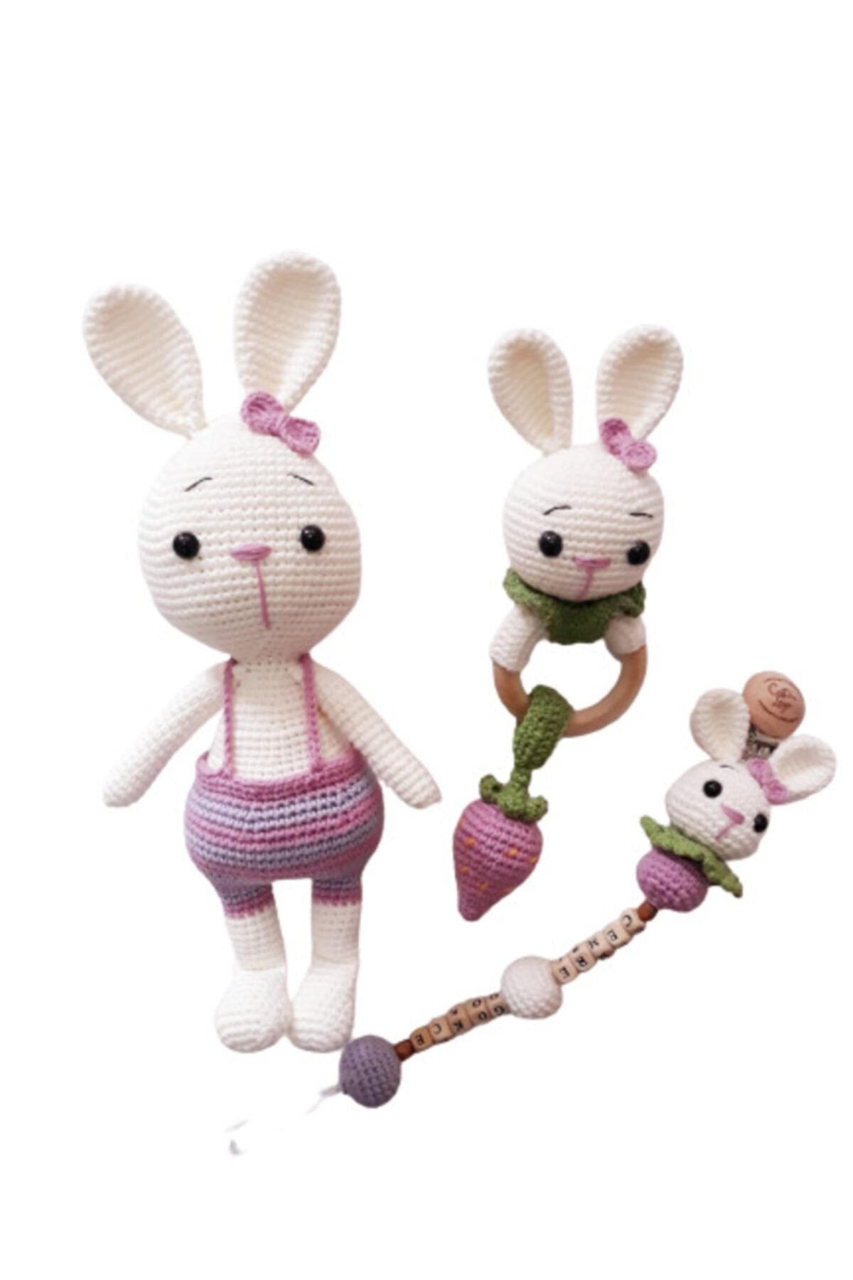 OYUNCAKPARK Tavşan Sunny Ve Çileği Yeni Doğan Seti Amigurumi Organik Oyuncak