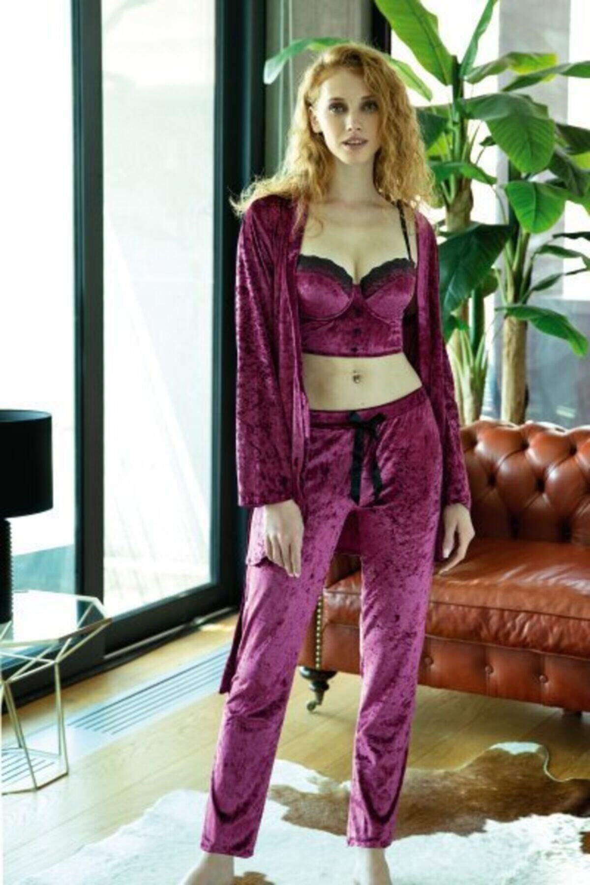 Anıl Kadın  Sabahlık Bustiyer  Pijama Takımı