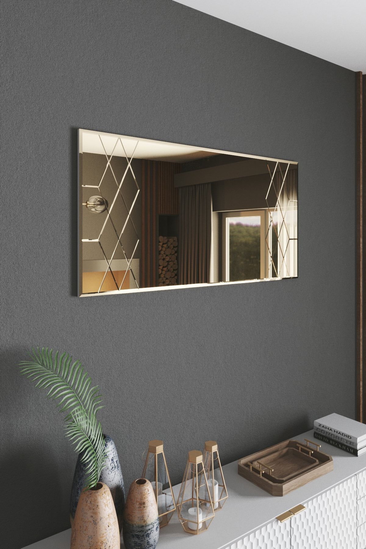 Mirrorline Dekoratif Konsol Ve Boy Aynası Baklava Kanal Bronz Renk 140x70 Cm
