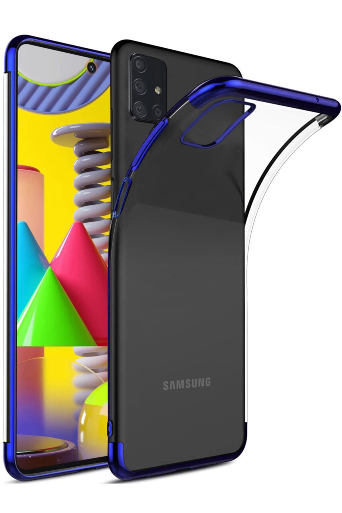 Fibaks Samsung Galaxy M31s Uyumlu Kılıf Lazer Boyalı Renkli Esnek Silikon Şeffaf