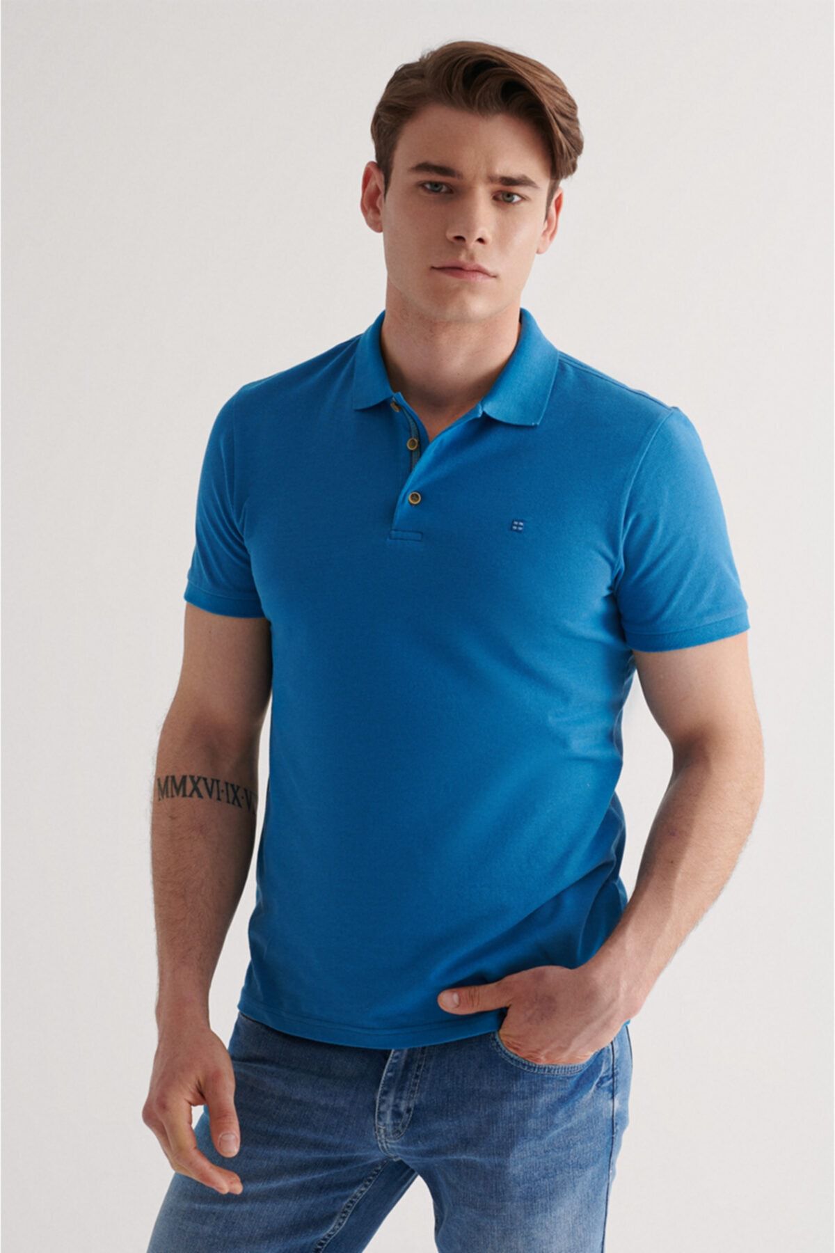 Avva Erkek Koyu Mavi Polo Yaka Düz T-shirt A11b1174