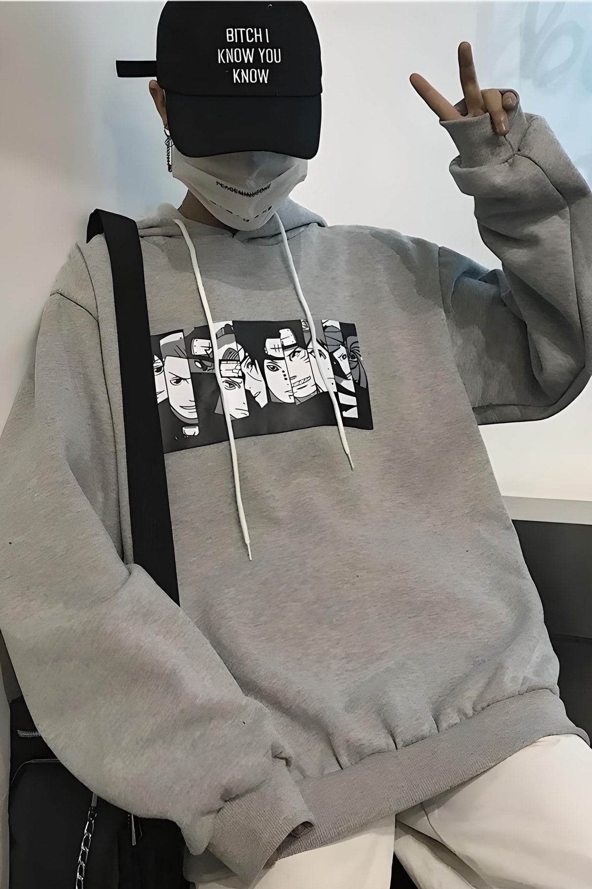 Ef Butik Gri Kapüşonlu Naruto Anime Sweatshirt