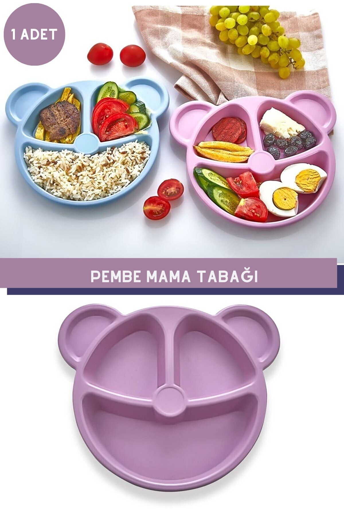 Dükkanönü Pembe Ayıcık Şekilli Mama Ve Yemek Tabağı | Çocuk Yemek Tabağı | Figürlü Çocuk Tabağı Kp-144