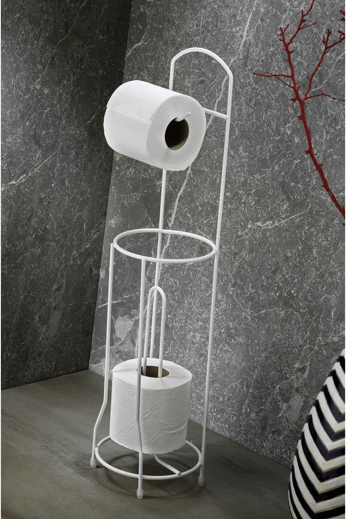 Sas Haus Ömür Boyu Paslanmaz Ayaklı Wc Kağıtlı Yedek Kağıt Hazneli Tuvalet Kağıtlığı Yuvarlak Beyaz