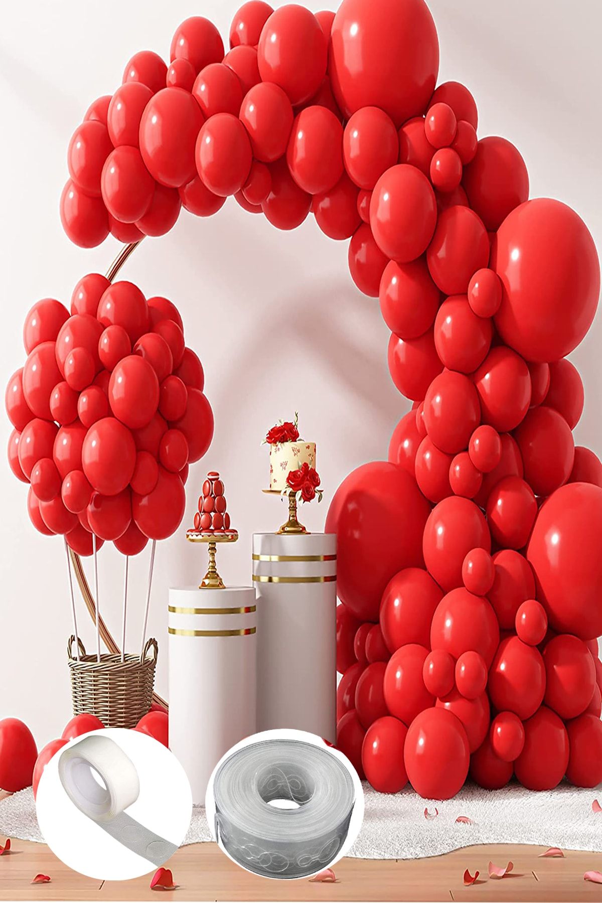 Parti Dolabı 40 Ad. Mat Kırmızı Pastel Balon Zinciri Süslemesi Iç Dış Mekan Uyumlu Dekorasyon, Doğum Günü Partisi