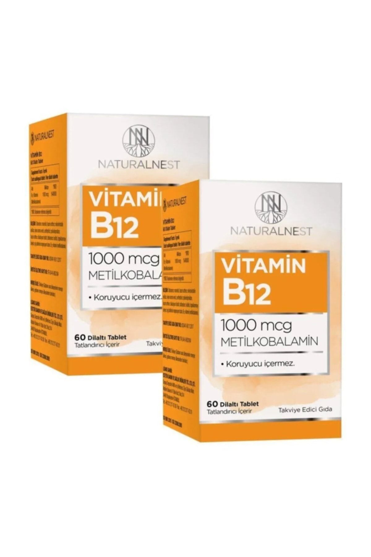 Natural Nest Vitamin B12 Metilkobalamin Takviye Edici Gıda 60 Tablet 2 Kutu
