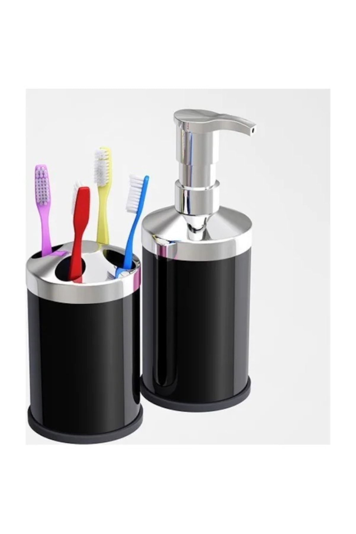 GörSeç Siyah Paslanmaz Banyo Lavabo Tezgah Üstü Sıvı Sabunluk Diş Fırçalık Seti Ikili Banyo Seti Çeyiz