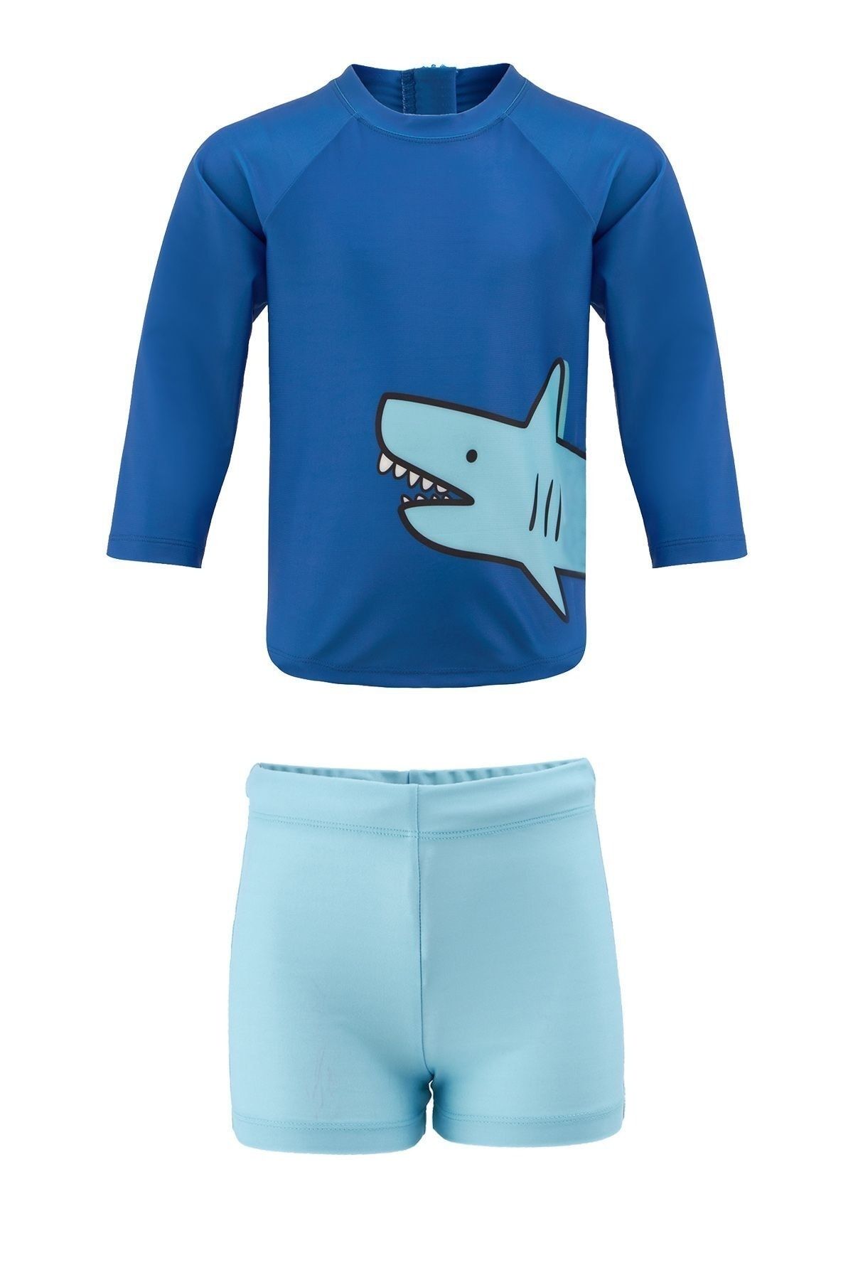 Remsa Mayo Şort Tişört Takım Kısa Kollu Köpek Balığı Çocuk Bebek Mayo 5384 Mavi