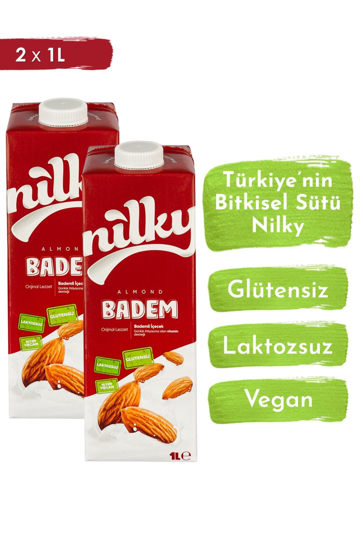 NİLKY Badem Sütü Glütensiz Bitkisel Bazlı Laktosuz Vegan 2x1 Lt