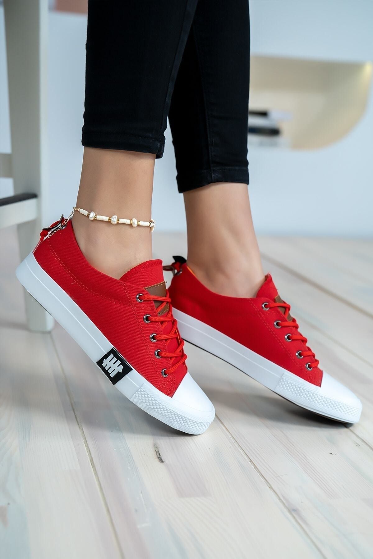 Bartrobel Unisex Kırmızı Disel Keten Spor Ayakkabı Yazlık Mevsimlik Dayanıklı Rahat Sneaker