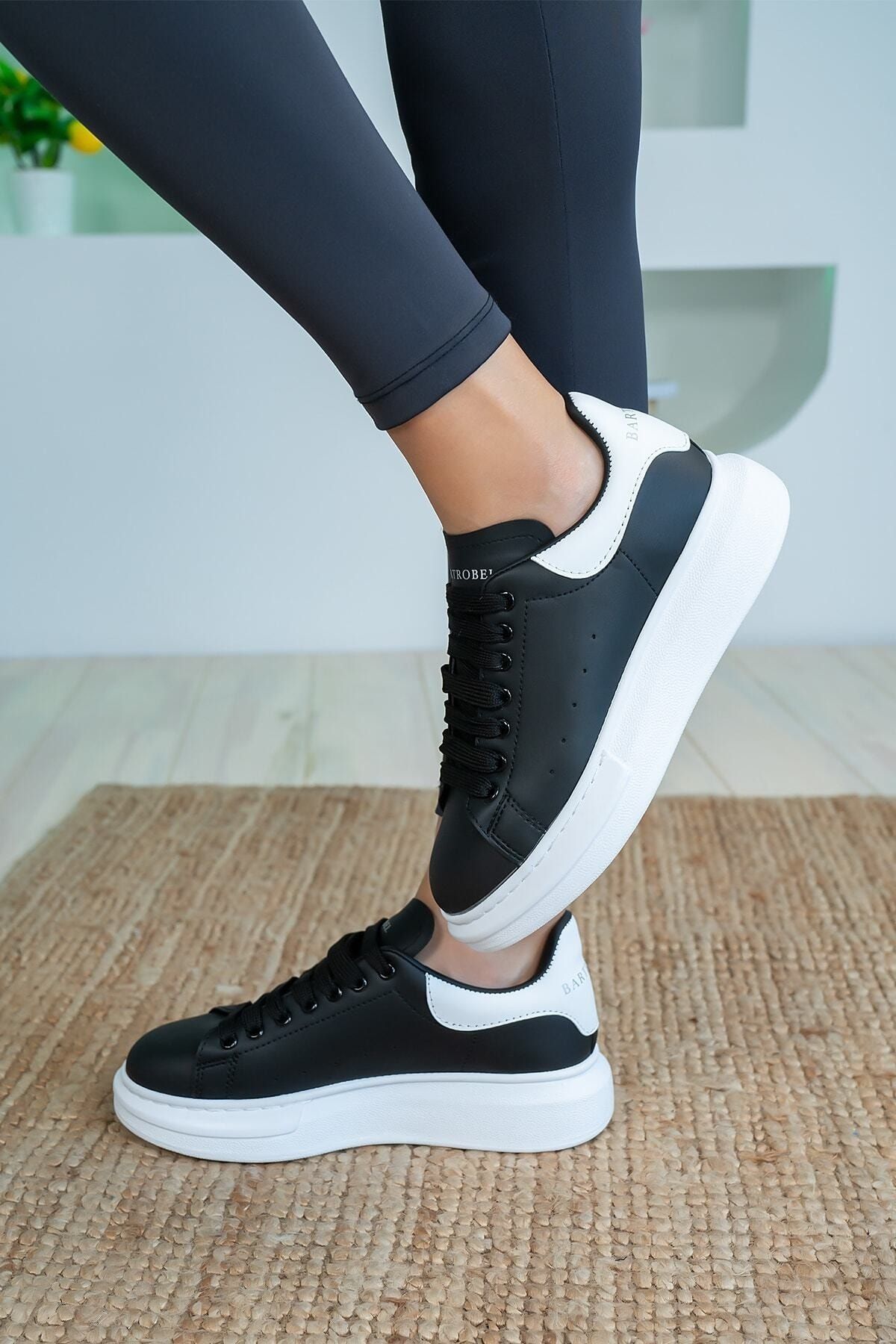Blyss Unisex Siyah Beyaz Kalın Taban Sneaker Spor Ayakkabı