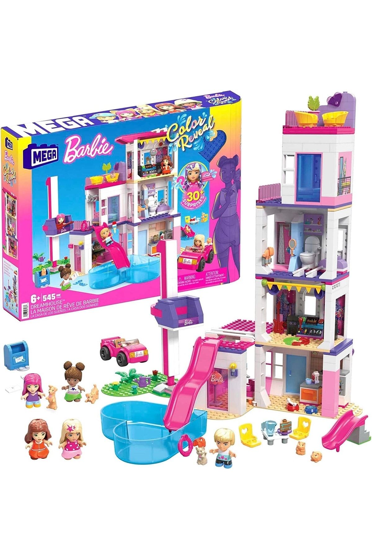 Mega Bloks Mega Barbie Color Reveal Rüya Evi Yapı Seti, 5 Mini Bebek Ve 6 Hayvanla 25ten Fazla Sürpriz Içerir,