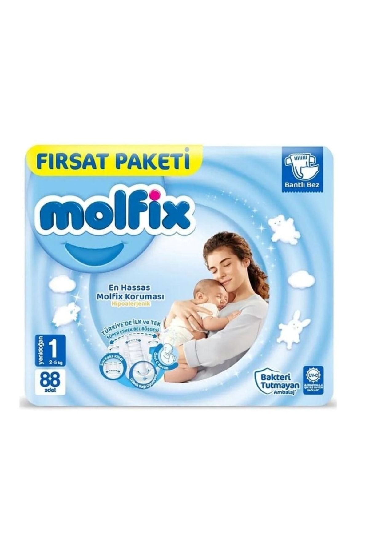 Molfix Yenidoğan 1 Numara 2-5 kg 88 Adet Bantlı Bebek Bezi Fırsat Paketi