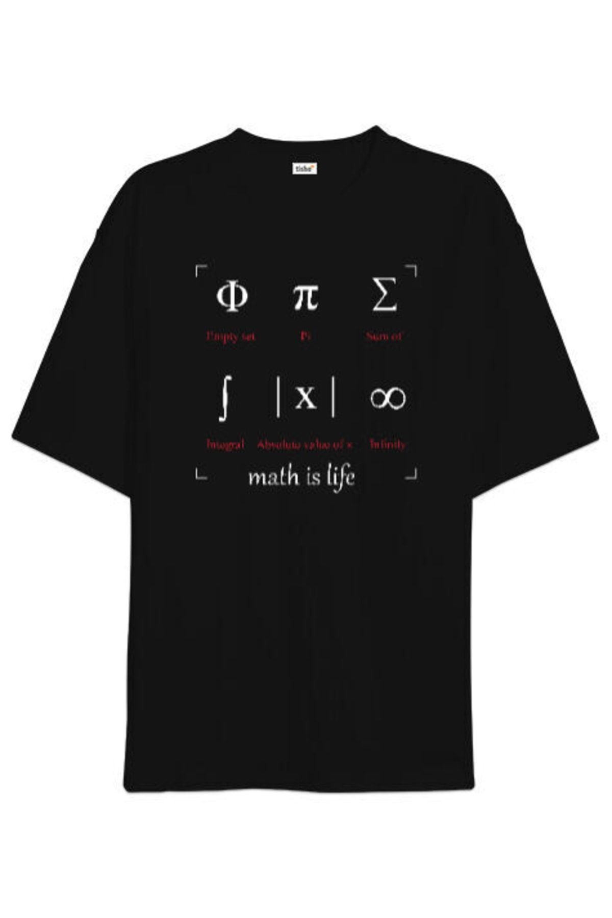 Tisho Math Is Life - Matematik Hayattır - Semboller Siyah Oversize Unisex Tişört