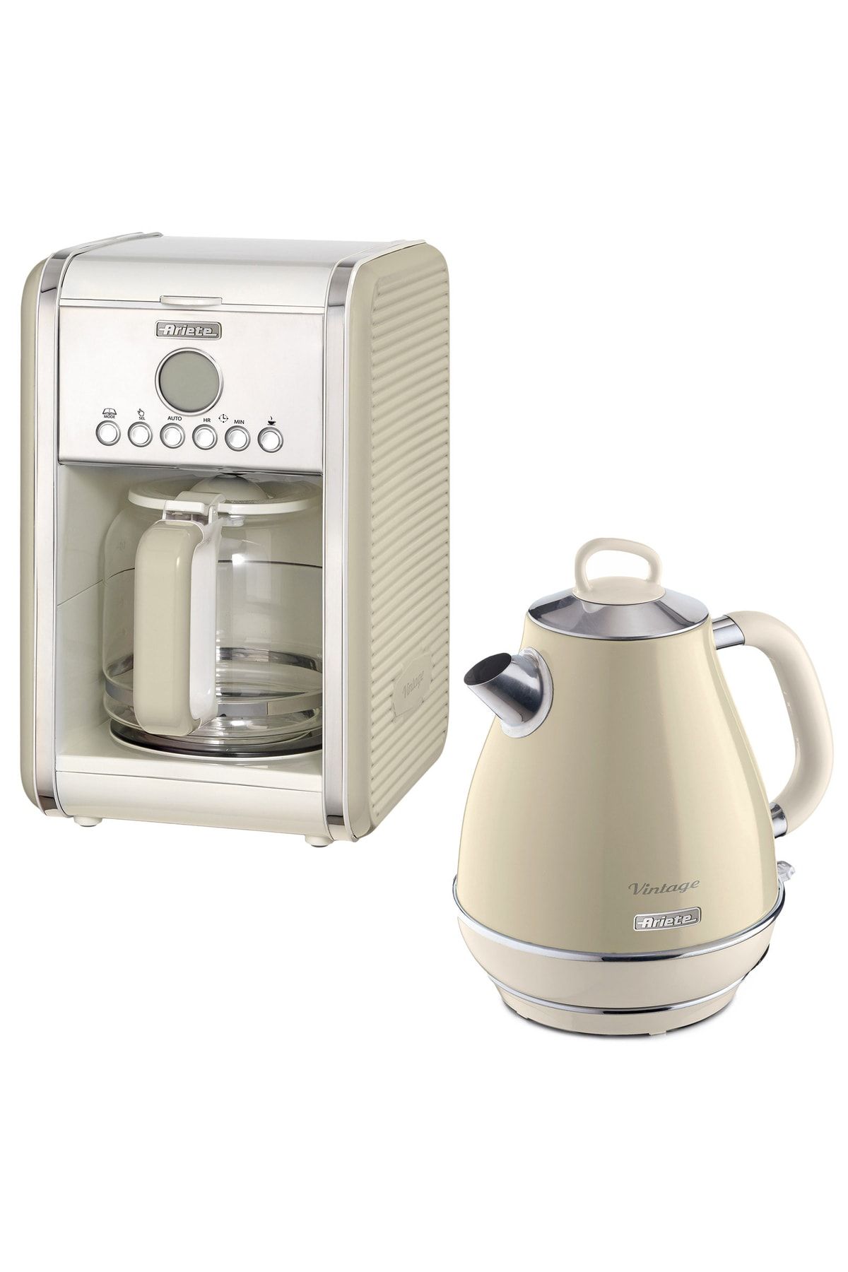 ARİETE Vintage Bej Filtre Kahve Makinesi Ve 1.7 Litre Kettle Seti