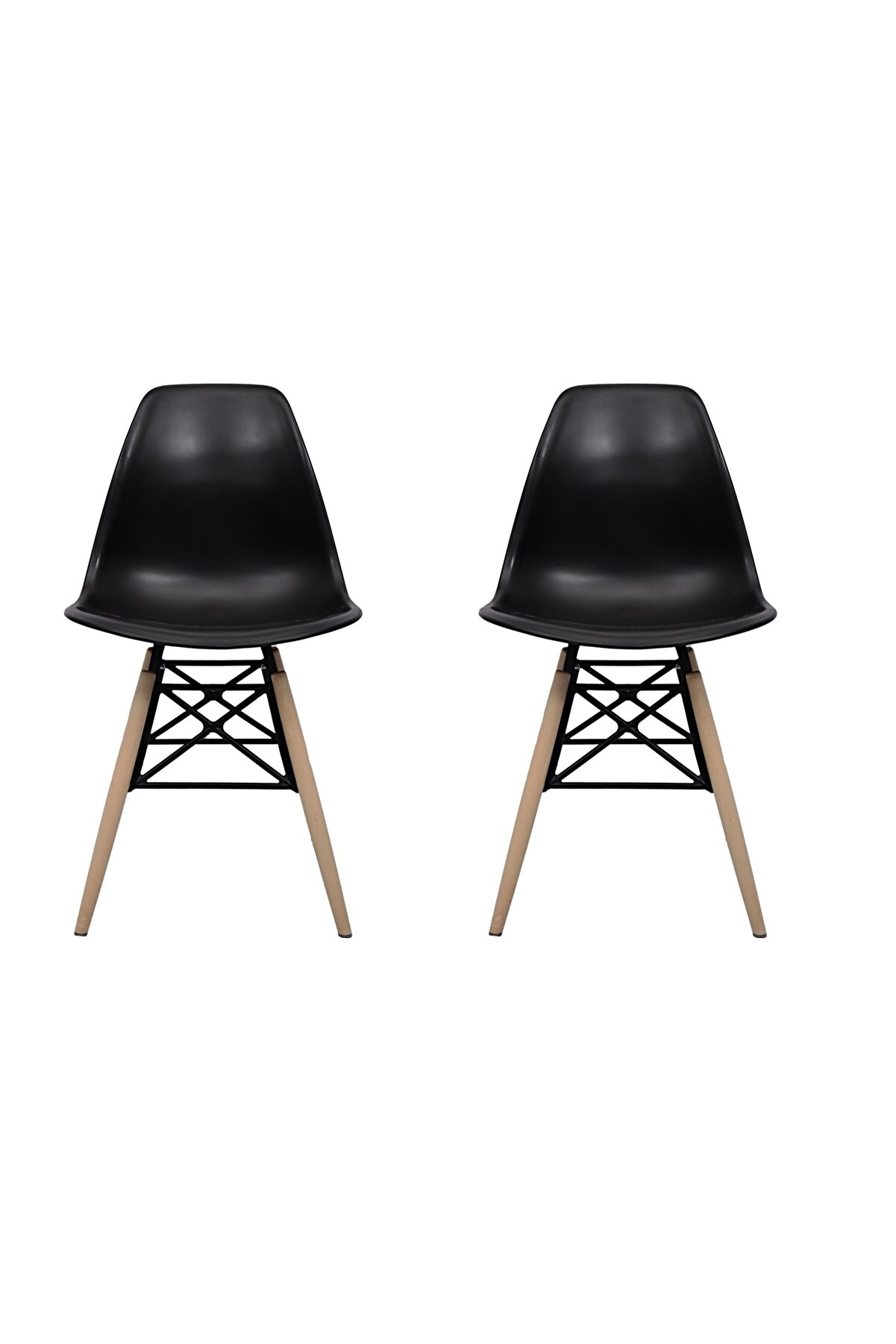 Dorcia Home Siyah Eames Plastik Kafesli Sandalye - 2 Adet - Cafe Balkon Mutfak Sandalyesi