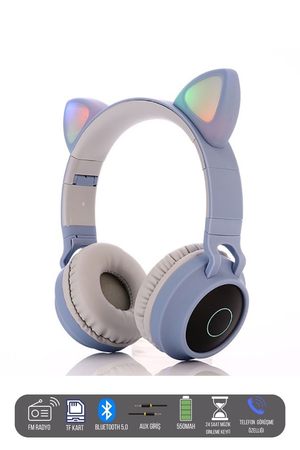 T G Bluetooth Kedi Kulaklık Kulak Üstü Kulaklık Kablosuz Kulaklık Renkli Led Işık Mikrofonlu Aux/sd Kart